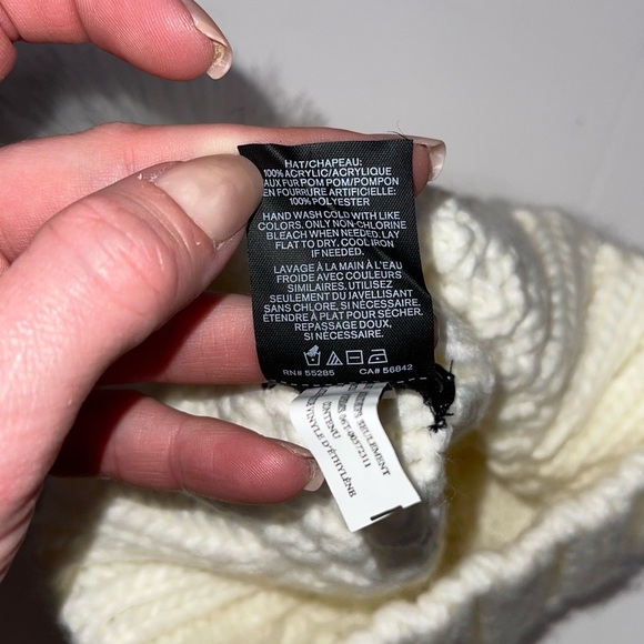 EXPRESS Ivory Cable Knit Beanie Hat with Pom Pom - Picture 6 of 6